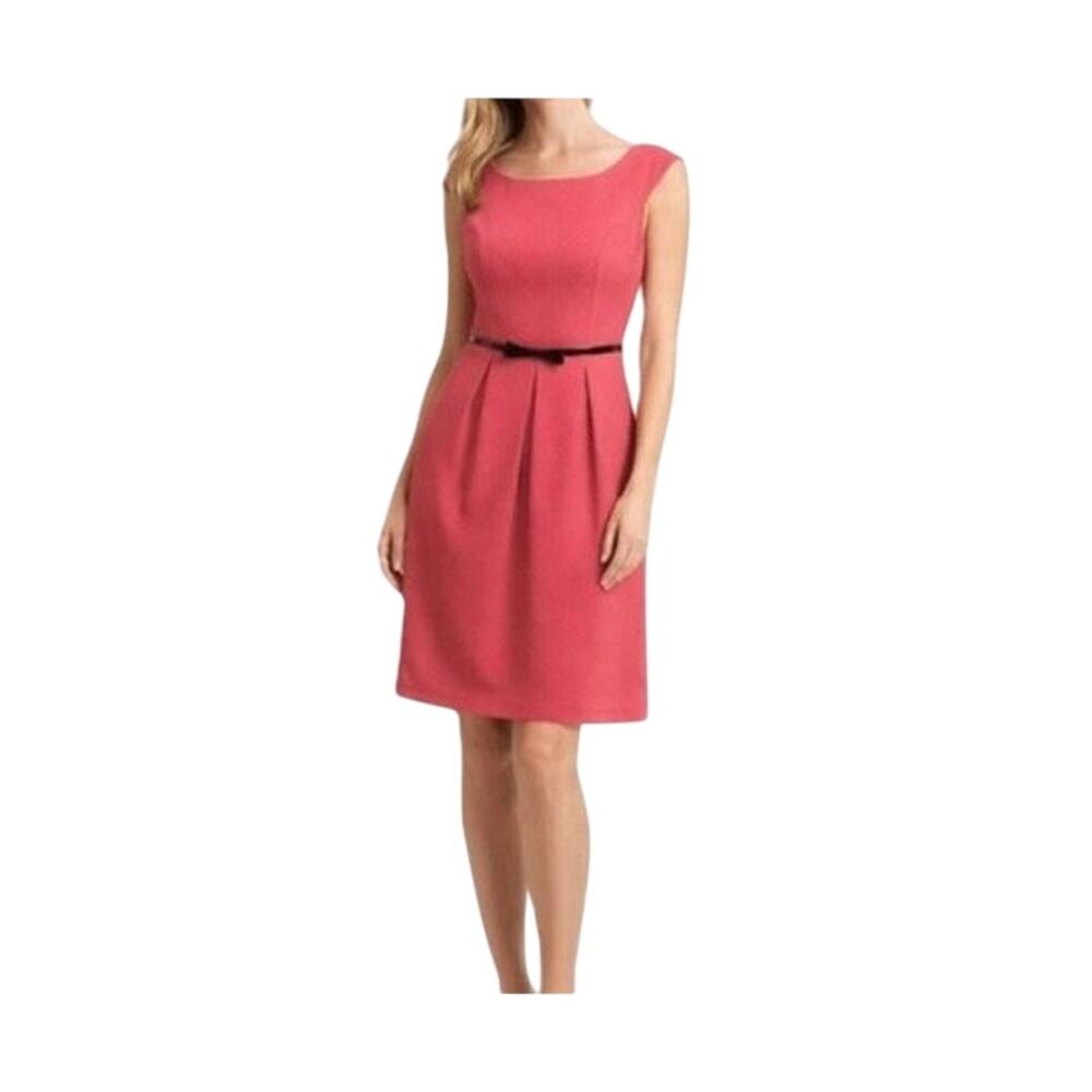 Evan Picone Dress Womens Size 8 Pink Sleeveless Belted Midi Career Back Zip NWT - Picture 2 of 10